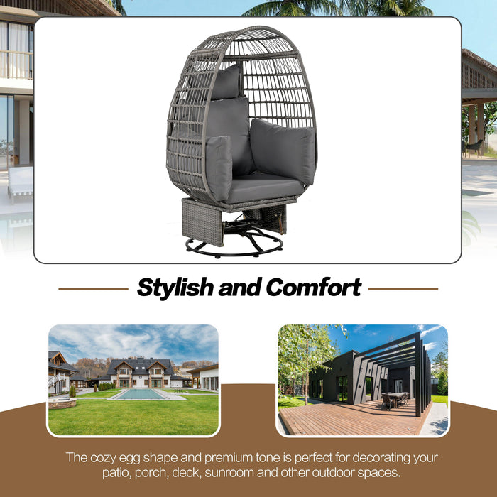 Outdoor Swivel Chair with Cushions, Rattan Egg Patio Chair with Rocking Function for Balcony, Poolside and Garden - Sweatfully