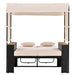2-Piece Outdoor Rattan Daybed with Bench Lounge Roof Set and Cushions for Poolside, Backyard and Garden - Sweatfully