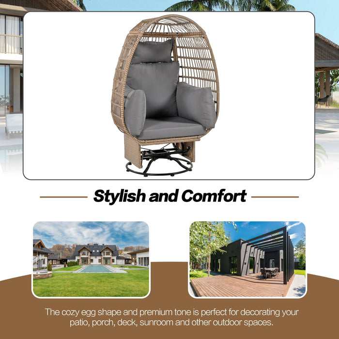 Outdoor Swivel Chair with Cushions, Rattan Egg Patio Chair with Rocking Function for Balcony, Poolside and Garden - Sweatfully