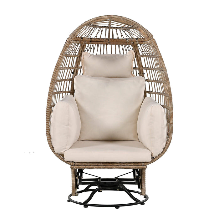 Outdoor Swivel Chair with Cushions, Rattan Egg Patio Chair with Rocking Function for Balcony, Poolside and Garden - Sweatfully