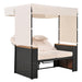 2-Piece Outdoor Rattan Daybed with Bench Lounge Roof Set and Cushions for Poolside, Backyard and Garden - Sweatfully