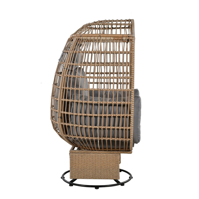 Outdoor Swivel Chair with Cushions, Rattan Egg Patio Chair with Rocking Function for Balcony, Poolside and Garden - Sweatfully
