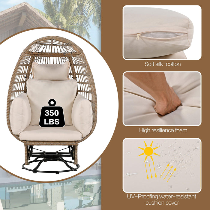 Outdoor Swivel Chair with Cushions, Rattan Egg Patio Chair with Rocking Function for Balcony, Poolside and Garden - Sweatfully