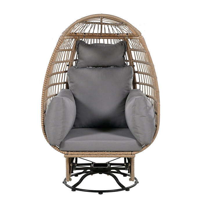 Outdoor Swivel Chair with Cushions, Rattan Egg Patio Chair with Rocking Function for Balcony, Poolside and Garden - Sweatfully