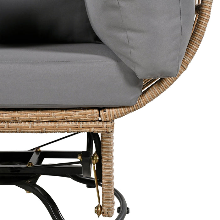 Outdoor Swivel Chair with Cushions, Rattan Egg Patio Chair with Rocking Function for Balcony, Poolside and Garden - Sweatfully