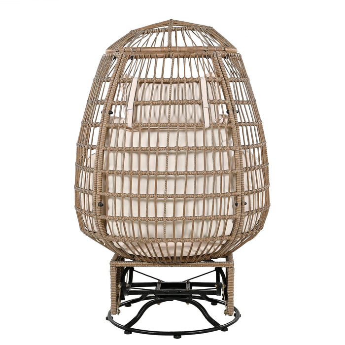 Outdoor Swivel Chair with Cushions, Rattan Egg Patio Chair with Rocking Function for Balcony, Poolside and Garden - Sweatfully
