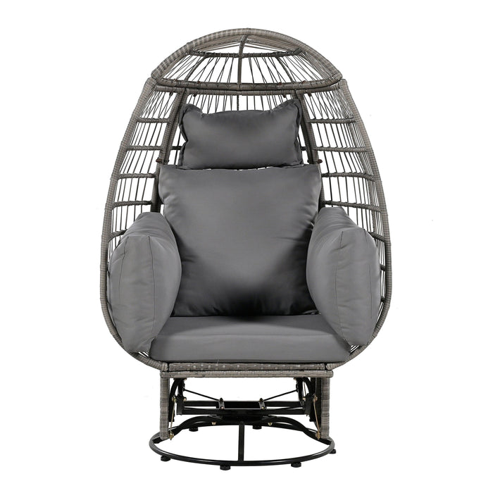 Outdoor Swivel Chair with Cushions, Rattan Egg Patio Chair with Rocking Function for Balcony, Poolside and Garden - Sweatfully