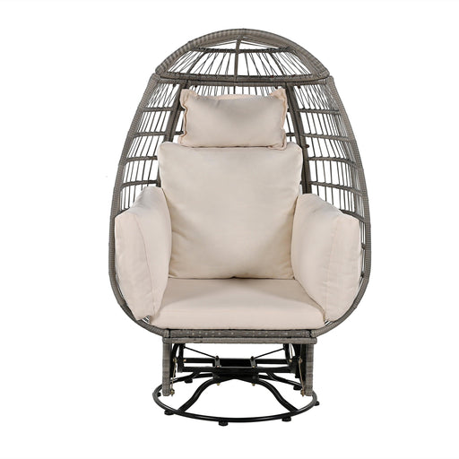 Outdoor Swivel Chair with Cushions, Rattan Egg Patio Chair with Rocking Function for Balcony, Poolside and Garden - Sweatfully