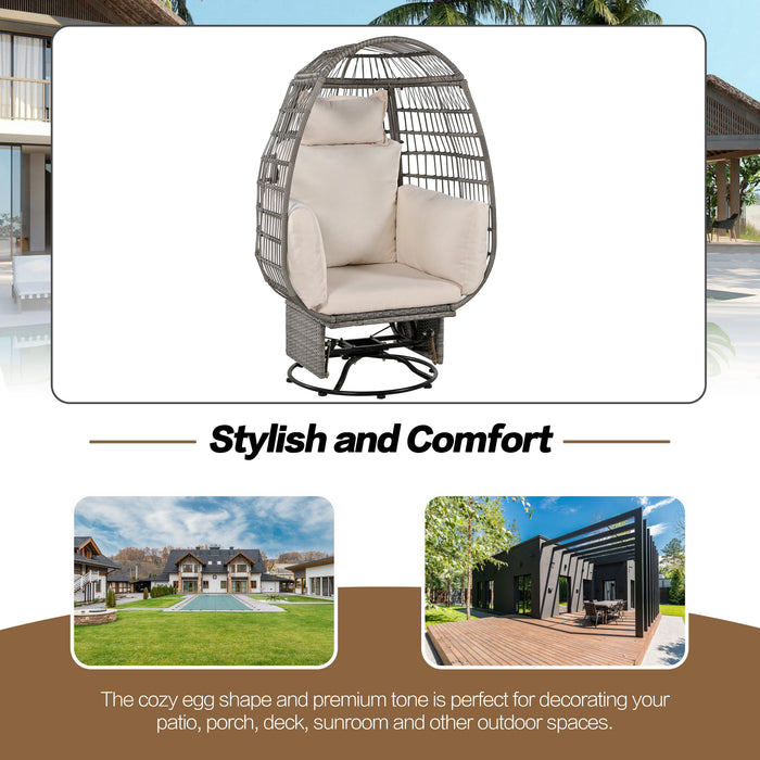 Outdoor Swivel Chair with Cushions, Rattan Egg Patio Chair with Rocking Function for Balcony, Poolside and Garden - Sweatfully