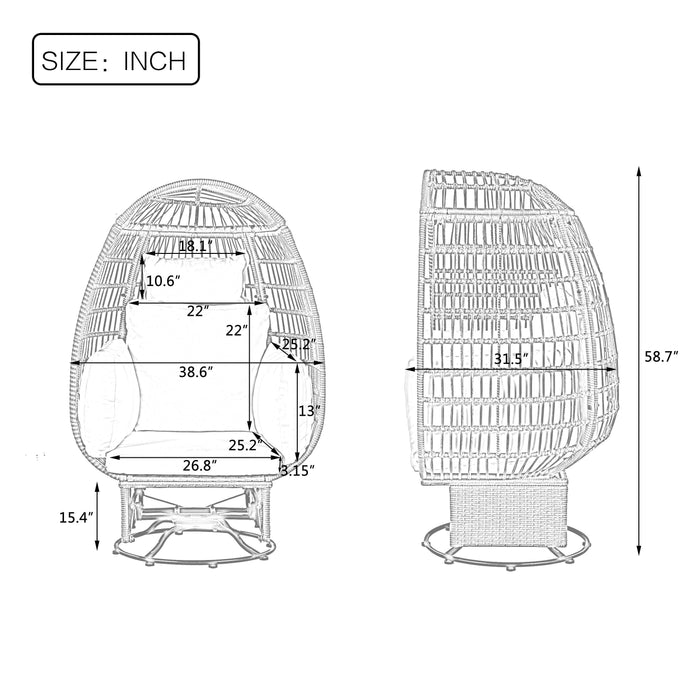 Outdoor Swivel Chair with Cushions, Rattan Egg Patio Chair with Rocking Function for Balcony, Poolside and Garden - Sweatfully