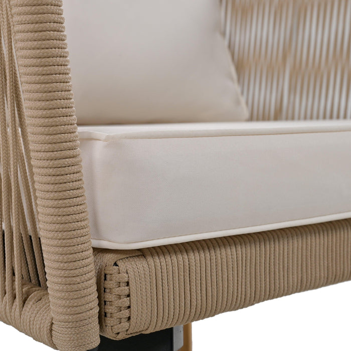 4 Pieces Outdoor Furniture Set with Loveseat, Patio Rope Conversation Set with Cushions for Backyard, Poolside, Garden - Sweatfully