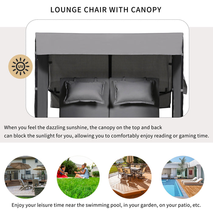 2-Piece Outdoor Rattan Daybed with Bench Lounge Roof Set and Cushions for Poolside, Backyard and Garden - Sweatfully