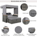 2-Piece Outdoor Rattan Daybed with Bench Lounge Roof Set and Cushions for Poolside, Backyard and Garden - Sweatfully