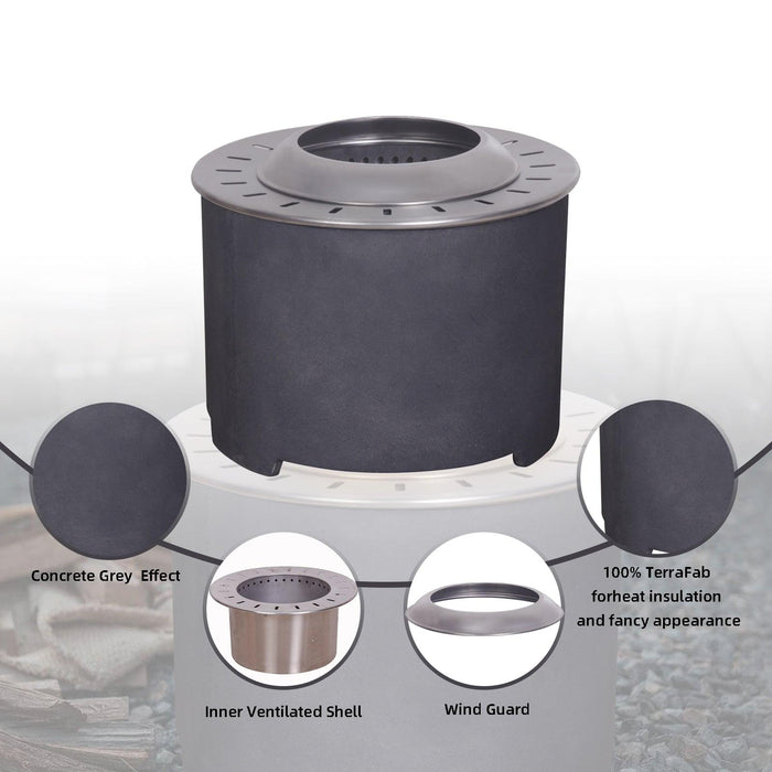 Dark Grey Faux Concrete Texture Smokeless Firepit with Wood Pellet/Twig/Wood as The Fuel for Garden & Outdoor - Sweatfully