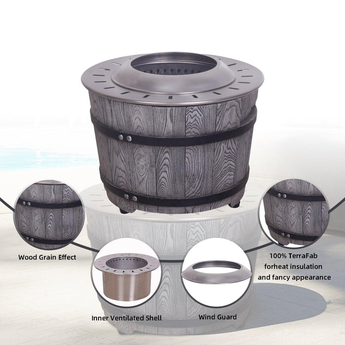 Dark Grey Woodgrain Smokeless Firepit with Wood Pellet/Twig/Wood as The Fuel for Garden & Outdoor - Sweatfully