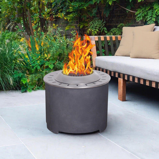 Dark Grey Faux Concrete Texture Smokeless Firepit with Wood Pellet/Twig/Wood as The Fuel for Garden & Outdoor - Sweatfully