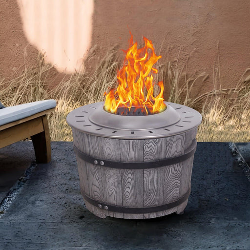 Dark Grey Woodgrain Smokeless Firepit with Wood Pellet/Twig/Wood as The Fuel for Garden & Outdoor - Sweatfully