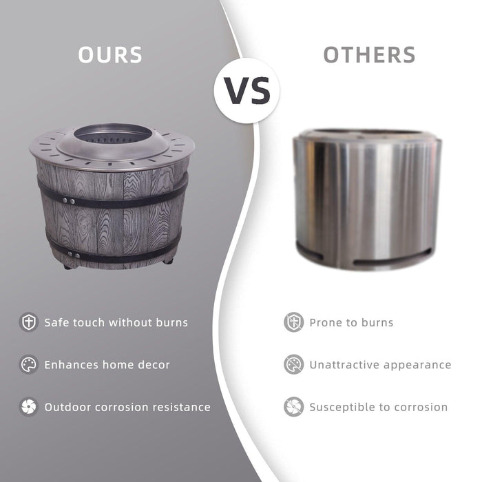 Dark Grey Woodgrain Smokeless Firepit with Wood Pellet/Twig/Wood as The Fuel for Garden & Outdoor - Sweatfully
