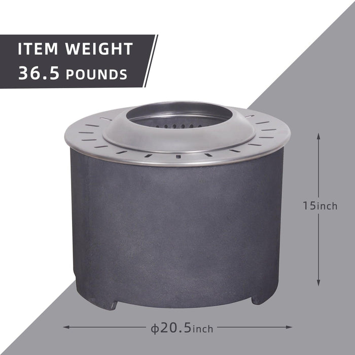 Dark Grey Faux Concrete Texture Smokeless Firepit with Wood Pellet/Twig/Wood as The Fuel for Garden & Outdoor - Sweatfully