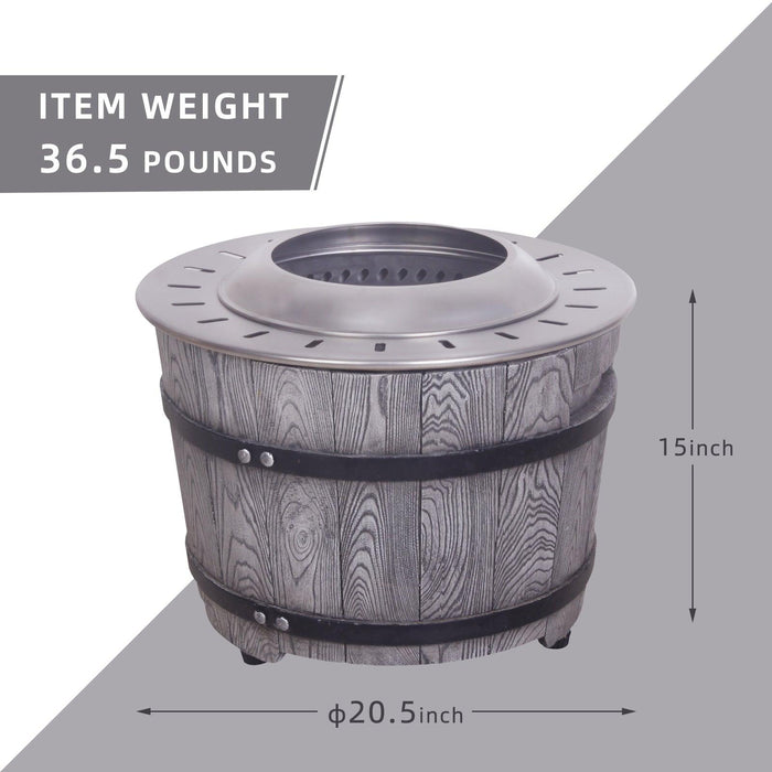 Dark Grey Woodgrain Smokeless Firepit with Wood Pellet/Twig/Wood as The Fuel for Garden & Outdoor - Sweatfully