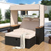 2-Piece Outdoor Rattan Daybed with Bench Lounge Roof Set and Cushions for Poolside, Backyard and Garden - Sweatfully