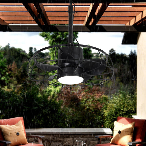 20 Inch Vistula Outdoor DC Motor Black Industrial Hanging Buckle Downrod Ceiling Fan with Light - Sweatfully