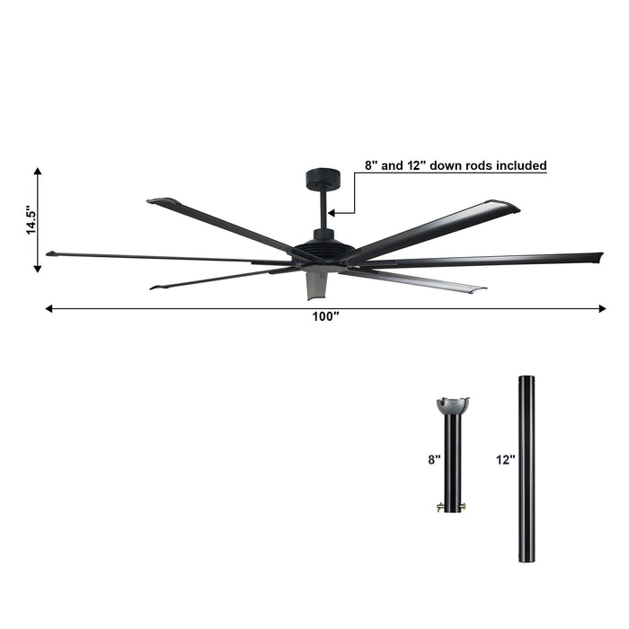84 Inch 100 Inch Silent Storm Extra Large Ceiling Fan with Remote Control - Sweatfully