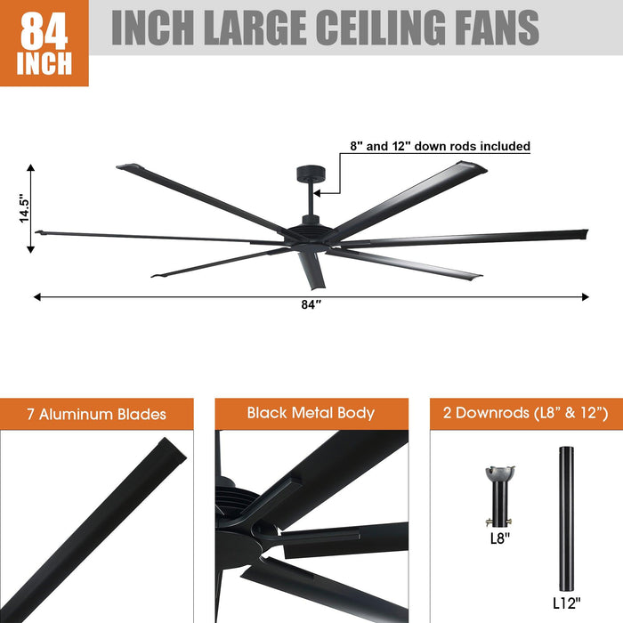 84 Inch 100 Inch Silent Storm Extra Large Ceiling Fan with Remote Control - Sweatfully