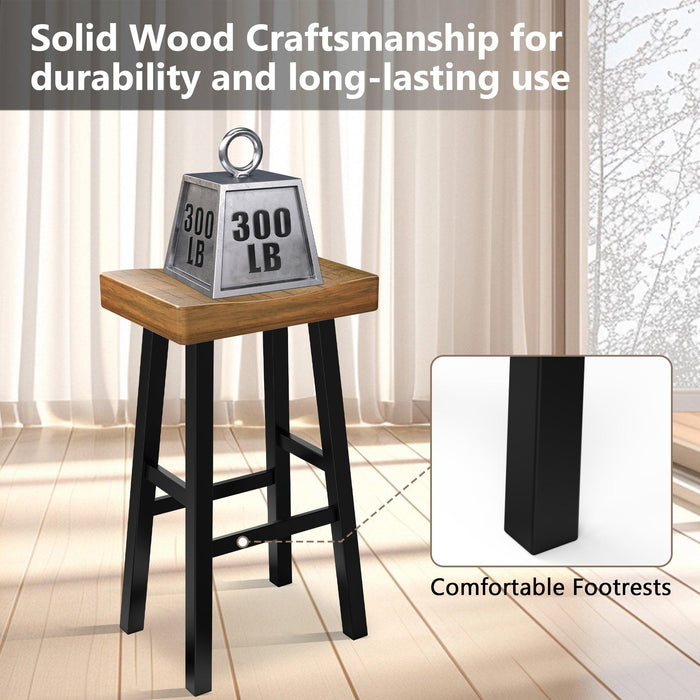 Set of 2 Farmhouse Solid Wood Bar Stools - Backless Saddle Seat Counter Height Chairs for Kitchen Island, Breakfast Nook & Home Office - Sweatfully
