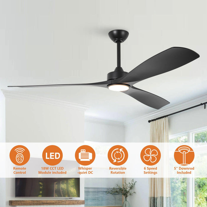 60 Inch Alexi DC Motor Modern Downrod Ceiling Fan with LED Light - Sweatfully