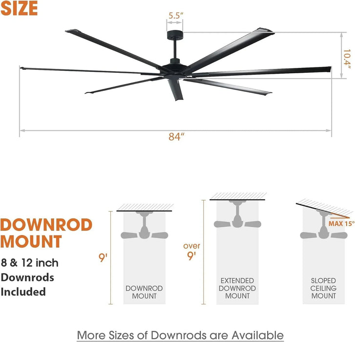 84 Inch 100 Inch Silent Storm Extra Large Ceiling Fan with Remote Control - Sweatfully