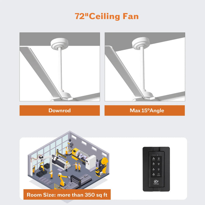 72 Inch 84 Inch Winni All-Aluminum IPX4 Outdoor Ceiling Fan with Remote Control - Sweatfully