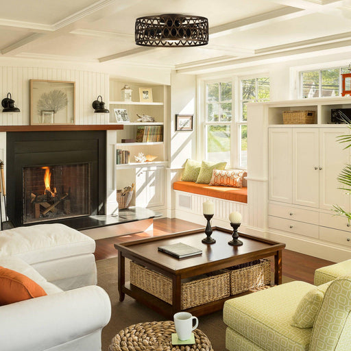 21" Kanpur Farmhouse Flush Mount Reversible Ceiling Fan with LED Lighting and Remote Control - Sweatfully
