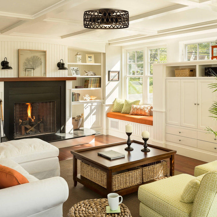 21" Kanpur Farmhouse Flush Mount Reversible Ceiling Fan with LED Lighting and Remote Control - Sweatfully