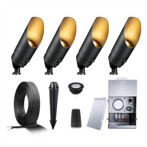 Gardenreet Solid Brass 12V LED Landscape Lighting Spotlights (4/6/8/12Pack) Kit with  Low Voltage Transformer,  Mechanical Timer, Wire, Connectors for Outdoor Garden Patio (2102) - Sweatfully