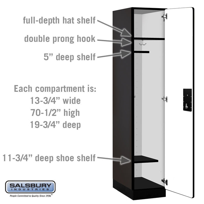 Salsbury 15" Wide Single Tier Designer Wood Locker - 1 Wide - 6 Feet High - 21 Inches Deep - Black - Black Electronic Locks - Sweatfully
