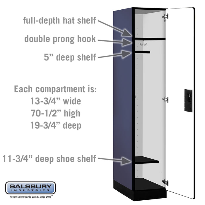 Salsbury 15" Wide Single Tier Designer Wood Locker - 1 Wide - 6 Feet High - 21 Inches Deep - Blue - Hasps - Sweatfully