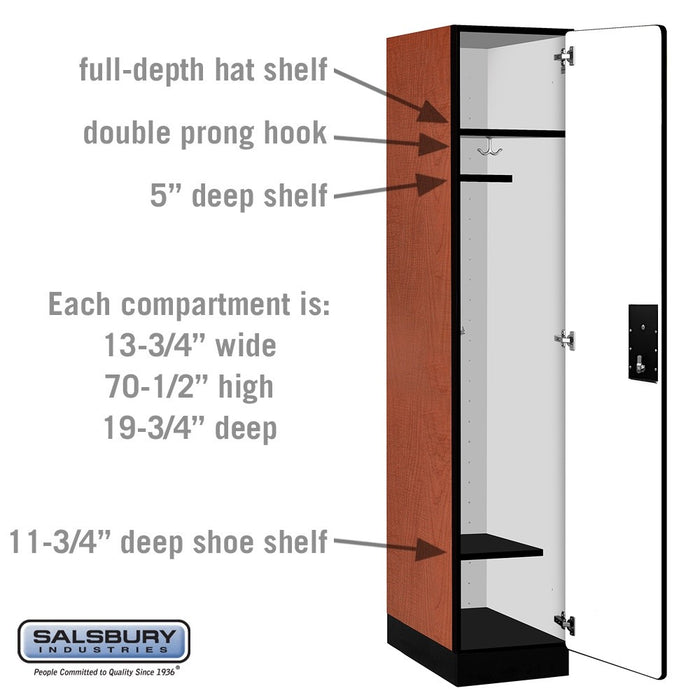 Salsbury 15" Wide Single Tier Designer Wood Locker - 1 Wide - 6 Feet High - 21 Inches Deep - Cherry - Black Electronic Locks - Sweatfully