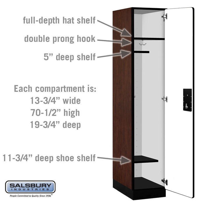 Salsbury 15" Wide Single Tier Designer Wood Locker - 1 Wide - 6 Feet High - 21 Inches Deep - Mahogany - Silver Electronic Locks - Sweatfully