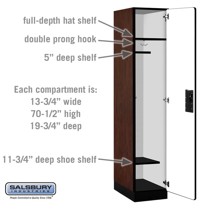 Salsbury 15" Wide Single Tier Designer Wood Locker - 1 Wide - 6 Feet High - 21 Inches Deep - Mahogany - Hasps - Sweatfully
