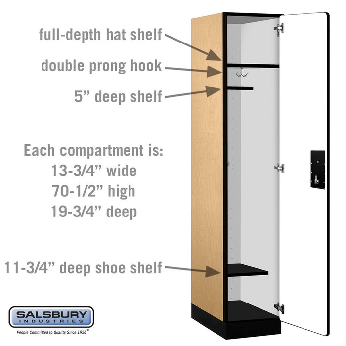 Salsbury 15" Wide Single Tier Designer Wood Locker - 1 Wide - 6 Feet High - 21 Inches Deep - Maple - Silver Electronic Locks - Sweatfully