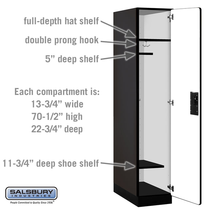 Salsbury 15" Wide Single Tier Designer Wood Locker - 1 Wide - 6 Feet High - 24 Inches Deep - Black - Hasps - Sweatfully
