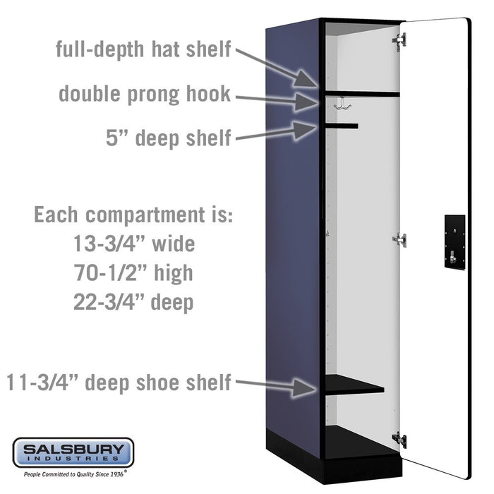 Salsbury 15" Wide Single Tier Designer Wood Locker - 1 Wide - 6 Feet High - 24 Inches Deep - Blue - Black Electronic Locks - Sweatfully
