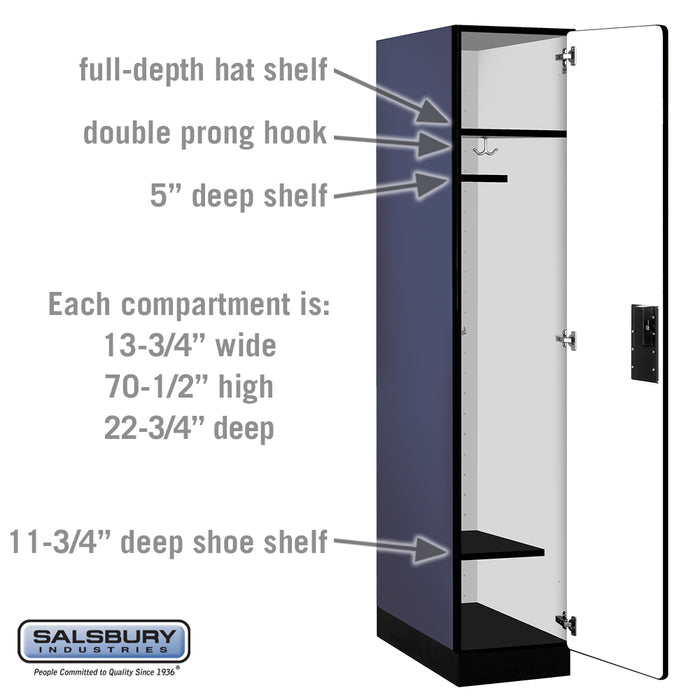 Salsbury 15" Wide Single Tier Designer Wood Locker - 1 Wide - 6 Feet High - 24 Inches Deep - Blue - Hasps - Sweatfully