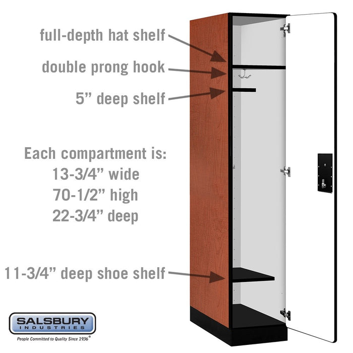 Salsbury 15" Wide Single Tier Designer Wood Locker - 1 Wide - 6 Feet High - 24 Inches Deep - Cherry - Black Electronic Locks - Sweatfully