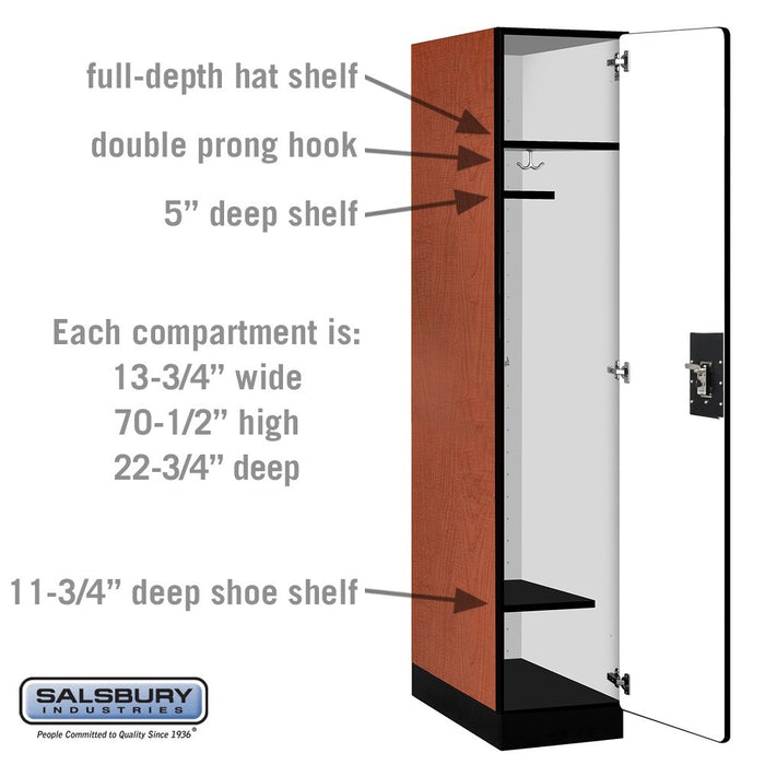 Salsbury 15" Wide Single Tier Designer Wood Locker - 1 Wide - 6 Feet High - 24 Inches Deep - Cherry - Black Resettable Combination Locks - Sweatfully