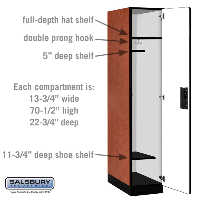 Salsbury 15" Wide Single Tier Designer Wood Locker - 1 Wide - 6 Feet High - 24 Inches Deep - Cherry - Hasps - Sweatfully