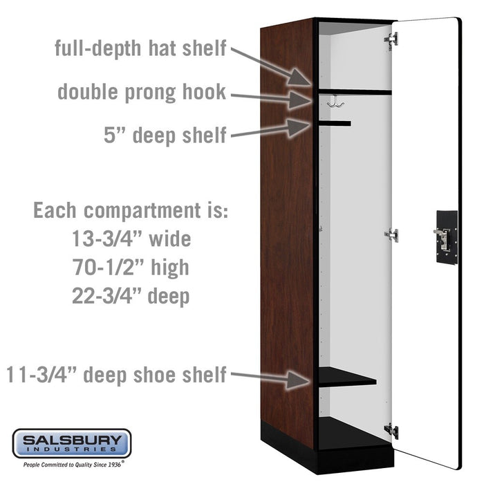 Salsbury 15" Wide Single Tier Designer Wood Locker - 1 Wide - 6 Feet High - 24 Inches Deep - Mahogany - Silver Resettable Combination Locks - Sweatfully
