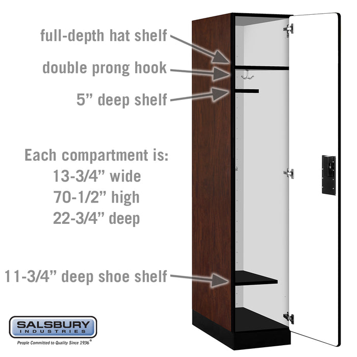 Salsbury 15" Wide Single Tier Designer Wood Locker - 1 Wide - 6 Feet High - 24 Inches Deep - Mahogany - Hasps - Sweatfully