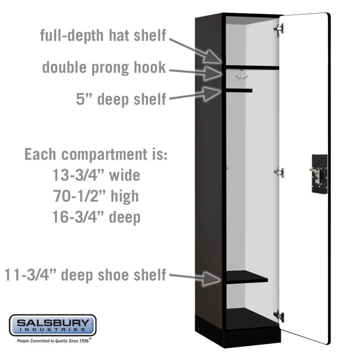 Salsbury 15" Wide Single Tier Designer Wood Locker - 1 Wide - 6 Feet High - 18 Inches Deep - Black - Black Resettable Combination Locks - Sweatfully